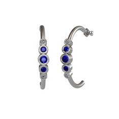 Minimal 5 Taşlı Küpe - Lab safir ve pırlanta 14 ayar beyaz altın küpe (0.08 karat) #u72yn5