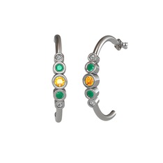 Minimal 5 Taşlı Küpe - Sitrin, kök zümrüt ve swarovski 8 ayar beyaz altın küpe #ua67y4