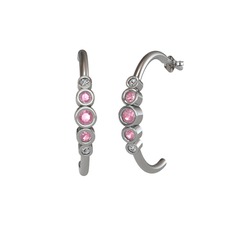 Pembe kuvars ve swarovski 14 ayar beyaz altın küpe