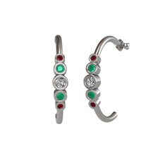 Minimal 5 Taşlı Küpe - Swarovski, kök zümrüt ve kök yakut 18 ayar beyaz altın küpe #uef6vu