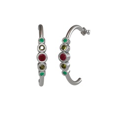 Minimal 5 Taşlı Küpe - Kök yakut, peridot ve kök zümrüt 18 ayar beyaz altın küpe #ueoo4x