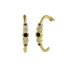 Siyah zirkon, swarovski ve ametist 8 ayar altın küpe