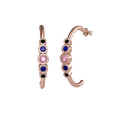 Minimal 5 Taşlı Küpe - Pembe kuvars, lab safir ve siyah zirkon 8 ayar rose altın küpe #umjppw