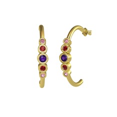 Minimal 5 Taşlı Küpe - Ametist, garnet ve pembe kuvars 14 ayar altın küpe #vqm5jj