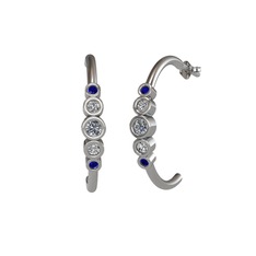 Minimal 5 Taşlı Küpe - Pırlanta, swarovski ve lab safir 8 ayar beyaz altın küpe (0.12 karat) #vyv75f