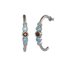 Minimal 5 Taşlı Küpe - Dumanlı kuvars, akuamarin ve swarovski 14 ayar beyaz altın küpe #vzjzyc