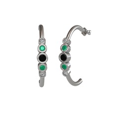 Siyah zirkon, kök zümrüt ve swarovski 18 ayar beyaz altın küpe