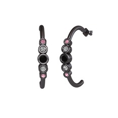 Minimal 5 Taşlı Küpe - Siyah zirkon, beyaz zirkon ve pembe kuvars 925 ayar siyah rodyum kaplama gümüş küpe #w2kd48