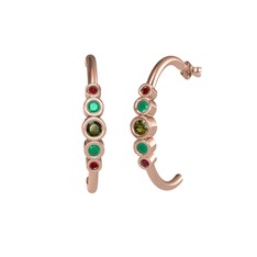 Minimal 5 Taşlı Küpe - Peridot, kök zümrüt ve garnet 14 ayar rose altın küpe #w7dm3g