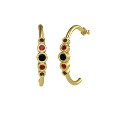 Siyah zirkon, garnet ve dumanlı kuvars 18 ayar altın küpe