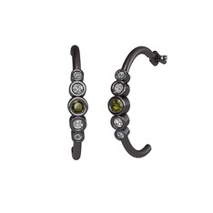 Minimal 5 Taşlı Küpe - Peridot, swarovski ve pırlanta 925 ayar siyah rodyum kaplama gümüş küpe (0.08 karat) #wi71fy