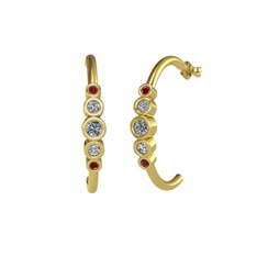 Pırlanta, swarovski ve garnet 14 ayar altın küpe (0.12 karat)