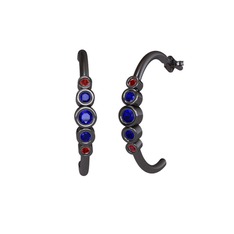 Minimal 5 Taşlı Küpe - Lab safir ve garnet 925 ayar siyah rodyum kaplama gümüş küpe #wtbvh5
