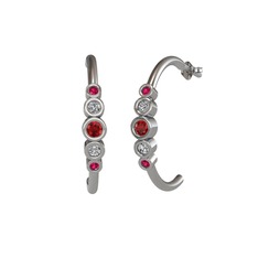 Garnet, beyaz zirkon ve rodolit garnet 14 ayar beyaz altın küpe