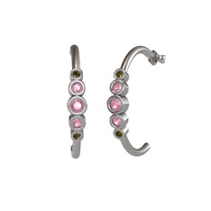 Pembe kuvars ve peridot 14 ayar beyaz altın küpe