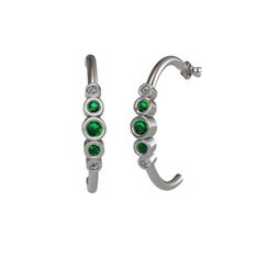 Minimal 5 Taşlı Küpe - Yeşil kuvars ve pırlanta 14 ayar beyaz altın küpe (0.08 karat) #xwuv79