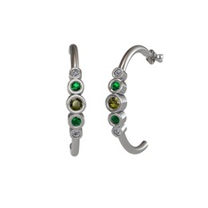 Peridot, yeşil kuvars ve pırlanta 8 ayar beyaz altın küpe (0.08 karat)