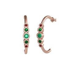 Minimal 5 Taşlı Küpe - Kök zümrüt, yeşil kuvars ve garnet 14 ayar rose altın küpe #yged4s