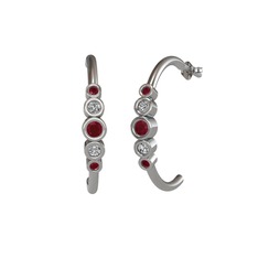 Minimal 5 Taşlı Küpe - Kök yakut ve swarovski 14 ayar beyaz altın küpe #yhfm0a