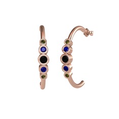 Minimal 5 Taşlı Küpe - Siyah zirkon, lab safir ve peridot 18 ayar rose altın küpe #ywjef1