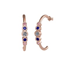 Minimal 5 Taşlı Küpe - Pırlanta, lab safir ve pembe kuvars 8 ayar rose altın küpe (0.12 karat) #z4icy3