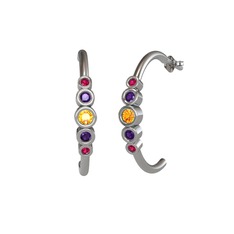 Minimal 5 Taşlı Küpe - Sitrin, ametist ve rodolit garnet 18 ayar beyaz altın küpe #z5o0mj