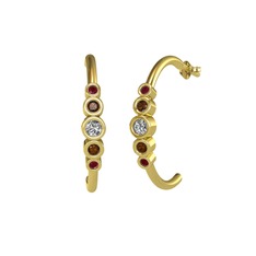 Minimal 5 Taşlı Küpe - Swarovski, dumanlı kuvars ve kök yakut 925 ayar altın kaplama gümüş küpe #zca9zp