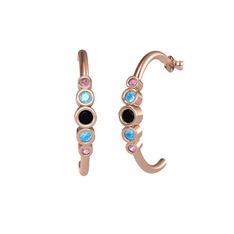 Siyah zirkon, akuamarin ve pembe kuvars 8 ayar rose altın küpe