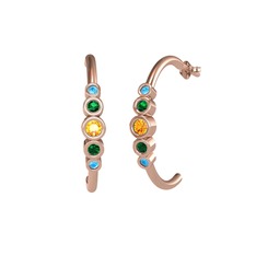 Minimal 5 Taşlı Küpe - Sitrin, yeşil kuvars ve akuamarin 8 ayar rose altın küpe #zs8zcv