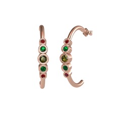 Minimal 5 Taşlı Küpe - Peridot, yeşil kuvars ve garnet 18 ayar rose altın küpe #zxd5ye