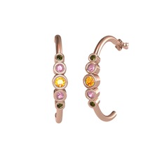 Minimal 5 Taşlı Küpe - Sitrin, pembe kuvars ve peridot 18 ayar rose altın küpe #zz2v1c