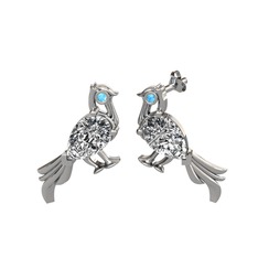 Guguk Kuşu Küpe - Swarovski ve akuamarin 925 ayar gümüş küpe #10rnign