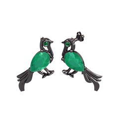 Guguk Kuşu Küpe - Kök zümrüt ve yeşil kuvars 925 ayar siyah rodyum kaplama gümüş küpe #10utxms