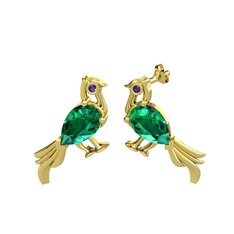 Guguk Kuşu Küpe - Yeşil kuvars ve ametist 14 ayar altın küpe #11y18jk