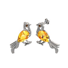 Guguk Kuşu Küpe - Sitrin ve dumanlı kuvars 18 ayar beyaz altın küpe #155s5w5