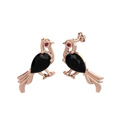Guguk Kuşu Küpe - Siyah zirkon ve kök yakut 925 ayar rose altın kaplama gümüş küpe #190t60c