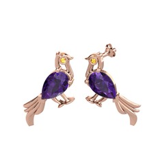 Guguk Kuşu Küpe - Ametist ve sitrin 14 ayar rose altın küpe #192p98y