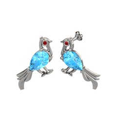 Guguk Kuşu Küpe - Akuamarin ve garnet 18 ayar beyaz altın küpe #1a6zwpu