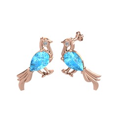 Guguk Kuşu Küpe - Akuamarin ve pırlanta 8 ayar rose altın küpe (0.03 karat) #1aqwn1c