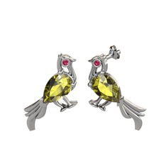 Guguk Kuşu Küpe - Peridot ve rodolit garnet 18 ayar beyaz altın küpe #1e5s4c