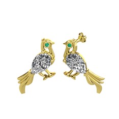 Beyaz zirkon ve kök zümrüt 18 ayar altın küpe