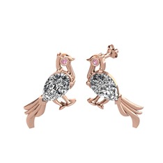 Guguk Kuşu Küpe - Swarovski ve pembe kuvars 8 ayar rose altın küpe #1engi5n