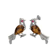 Guguk Kuşu Küpe - Dumanlı kuvars ve rodolit garnet 925 ayar gümüş küpe #1f5278q