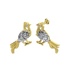 Guguk Kuşu Küpe - Swarovski ve pırlanta 925 ayar altın kaplama gümüş küpe (0.03 karat) #1fjq0j0