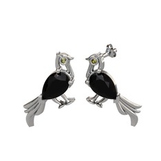 Guguk Kuşu Küpe - Siyah zirkon ve peridot 18 ayar beyaz altın küpe #1g1zpjx