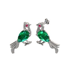 Guguk Kuşu Küpe - Yeşil kuvars ve rodolit garnet 14 ayar beyaz altın küpe #1h1mzdv