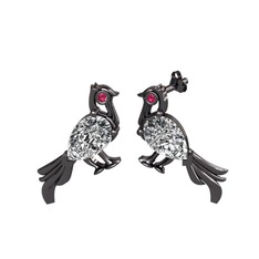 Guguk Kuşu Küpe - Swarovski ve rodolit garnet 925 ayar siyah rodyum kaplama gümüş küpe #1i3gu1w