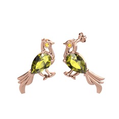 Guguk Kuşu Küpe - Peridot ve sitrin 14 ayar rose altın küpe #1je5w76