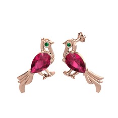 Guguk Kuşu Küpe - Rodolit garnet ve yeşil kuvars 14 ayar rose altın küpe #1jljdhi