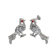 Guguk Kuşu Küpe - Beyaz zirkon ve garnet 18 ayar beyaz altın küpe #1o43967